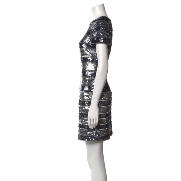 AIDAN MATTOX New Elegant Black and Silver Sequin Dress. - Picture 3 of 17
